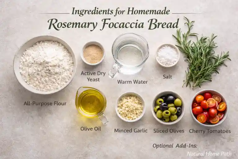 Ingredients for Homemade Rosemary Focaccia Bread