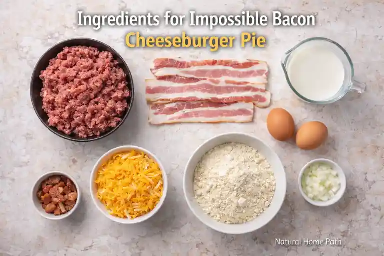 Ingredients for Impossible Bacon Cheeseburger Pie