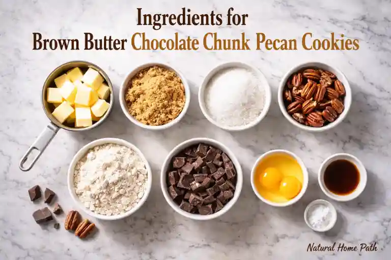 Ingredients for Brown Butter Chocolate Chunk Pecan Cookies