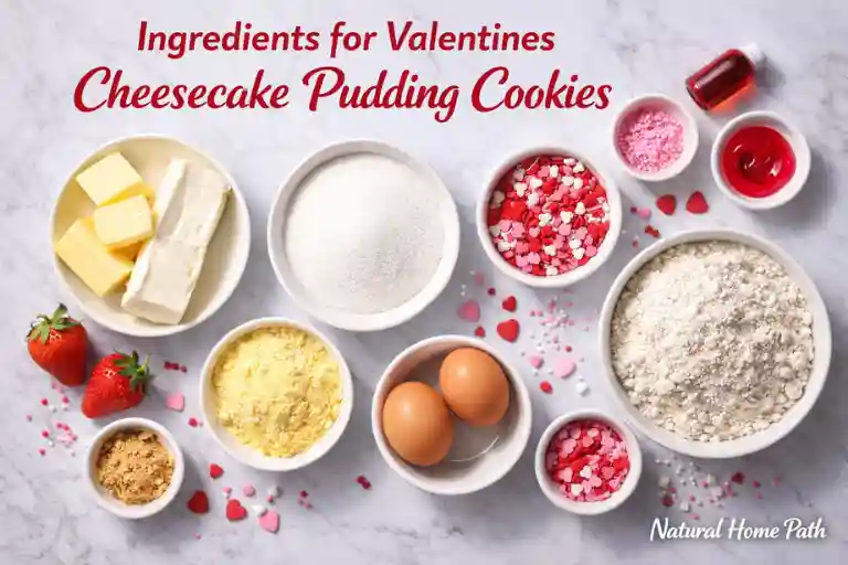 Ingredients for Valentines Cheesecake Pudding Cookies
